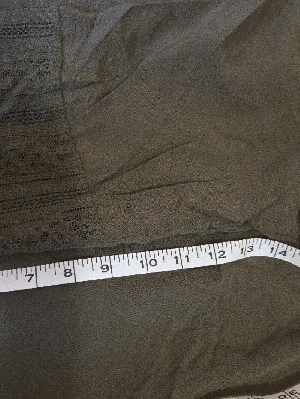 Olive Green Lace-Inset Cottagecore Peasant V-Neck Women's Top Large NWT - Picture 10 of 12